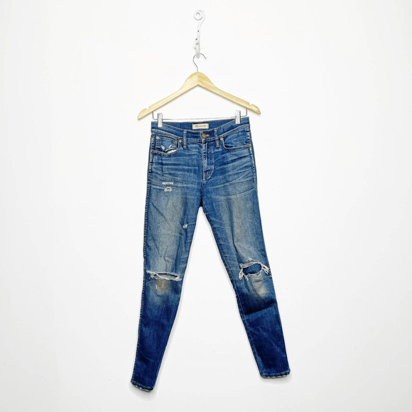 madewell 9" High Rise Skinny Jeans women's blue wash stretch Distressed f9945 27 - Picture 1 of 7